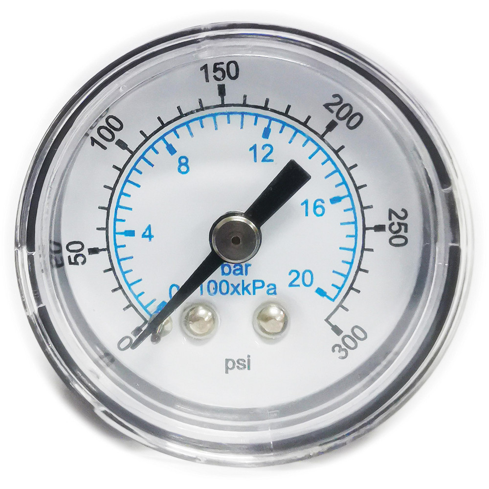 Pressure Gauge: 1-1/2" Dial, 300 psi, 1/8" Thread, NPT, Center Back Mount