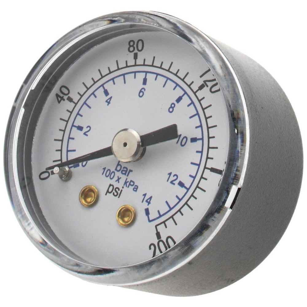 Pressure Gauge: 1-1/2" Dial, 200 psi, 1/8" Thread, NPT, Center Back Mount