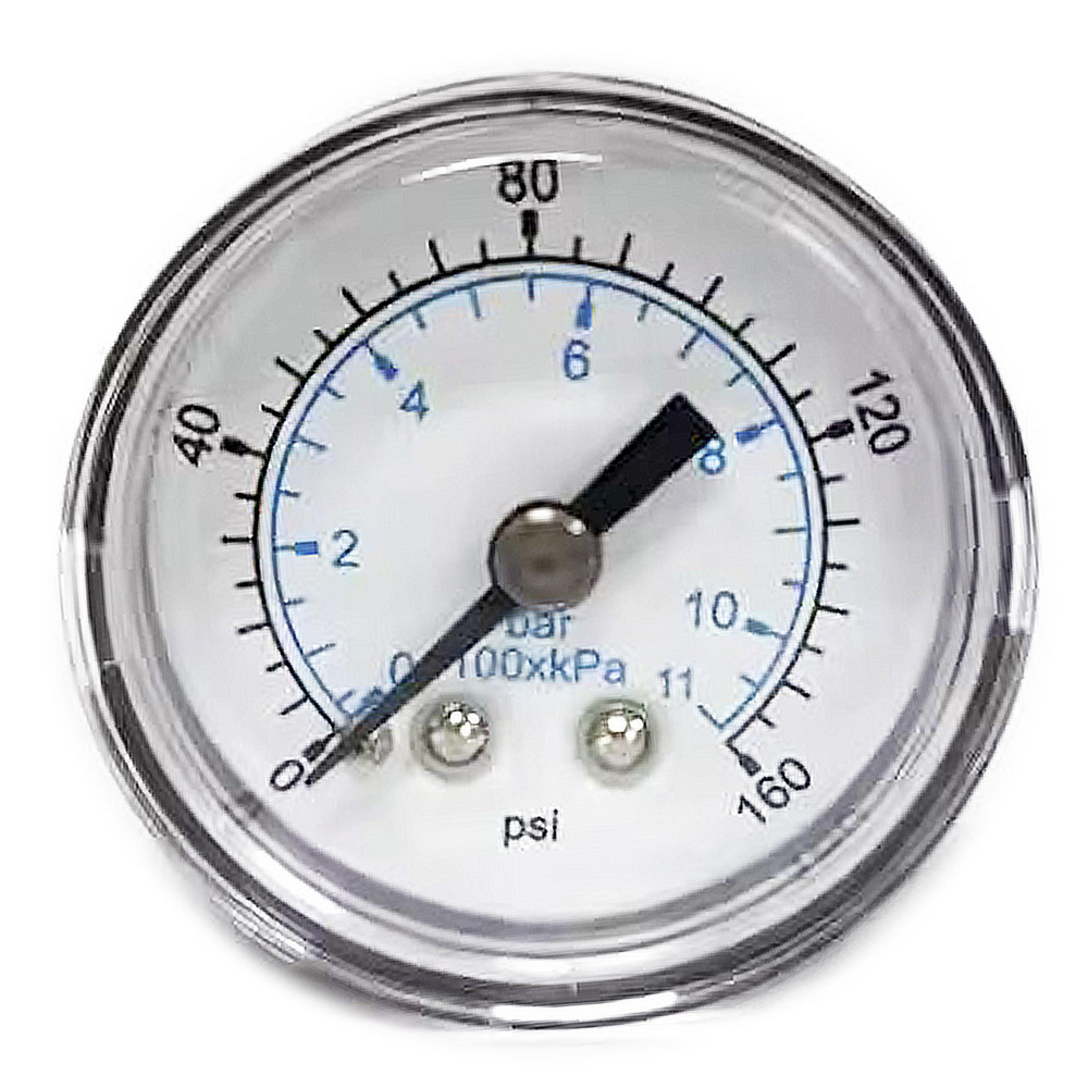 Pressure Gauge: 1-1/2" Dial, 160 psi, 1/8" Thread, NPT, Center Back Mount