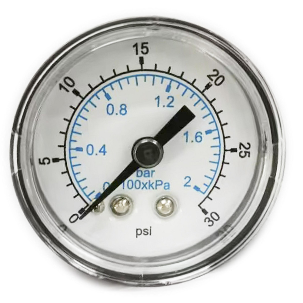 Pressure Gauge: 1-1/2" Dial, 30 psi, 1/8" Thread, NPT, Center Back Mount