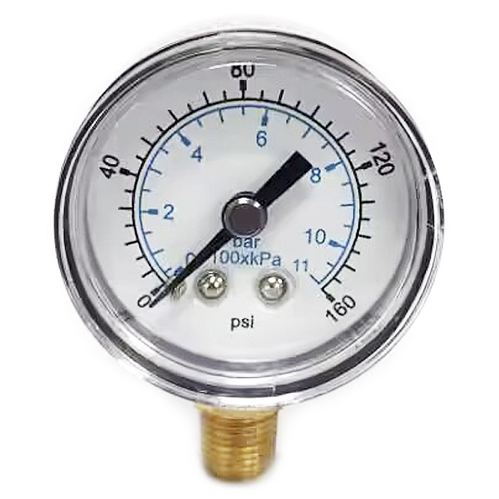 Pressure Gauge: 1-1/2" Dial, 160 psi, 1/8" Thread, NPT, Lower Mount