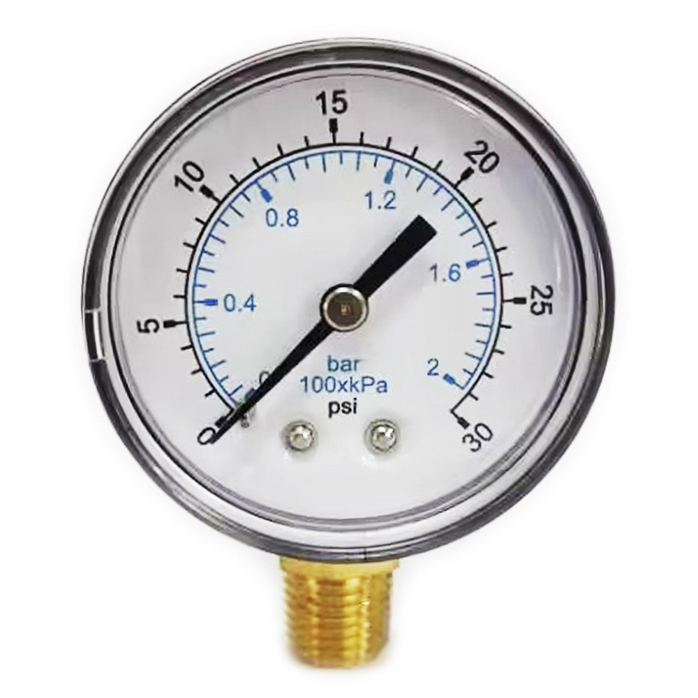 Pressure Gauge: 1-1/2" Dial, 30 psi, 1/8" Thread, NPT, Lower Mount