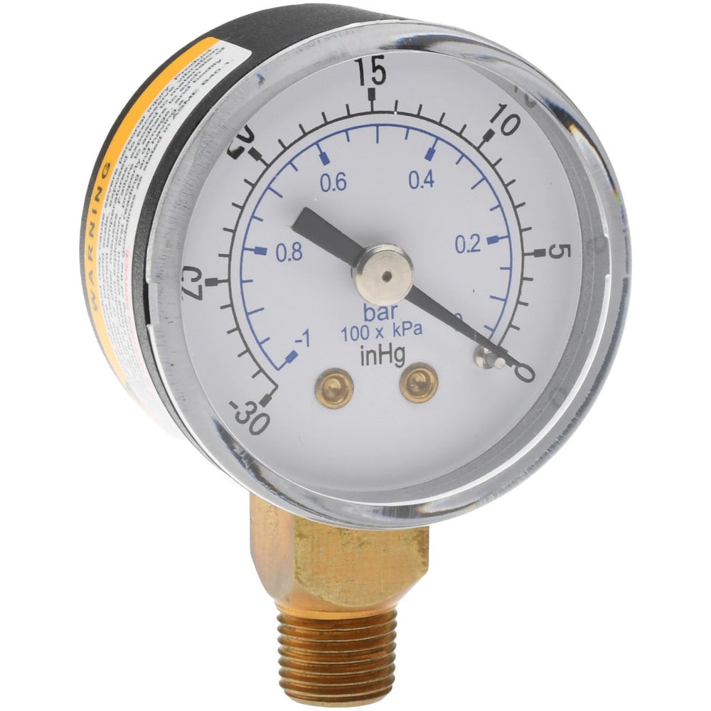 Pressure Gauge: 1-1/2" Dial, 1/8" Thread, NPT, Lower Mount
