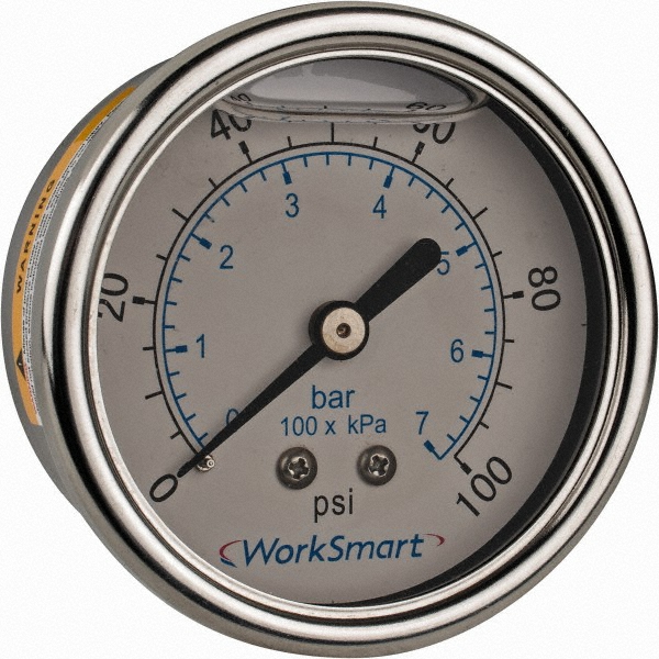 Value Collection WS-PE-GAGE-170 Pressure Gauge: 2-1/2" Dial, 100 psi, 1/4" Thread, NPT, Center Back Mount Image