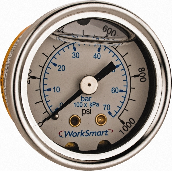 Value Collection WS-PE-GAGE-127 Pressure Gauge: 1-1/2" Dial, 1,000 psi, 1/8" Thread, NPT, Center Back Mount Image