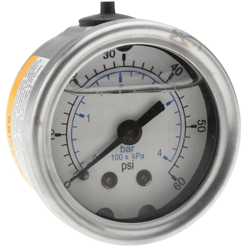 Pressure Gauge: 1-1/2" Dial, 60 psi, 1/8" Thread, NPT, Center Back Mount
