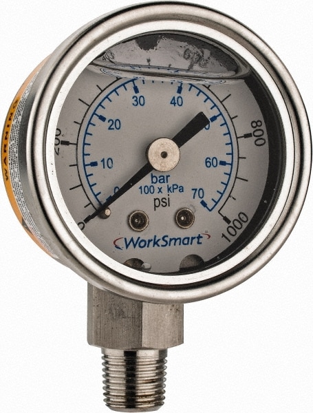 Value Collection WS-PE-GAGE-116 Pressure Gauge: 1-1/2" Dial, 1,000 psi, 1/8" Thread, NPT, Lower Mount Image