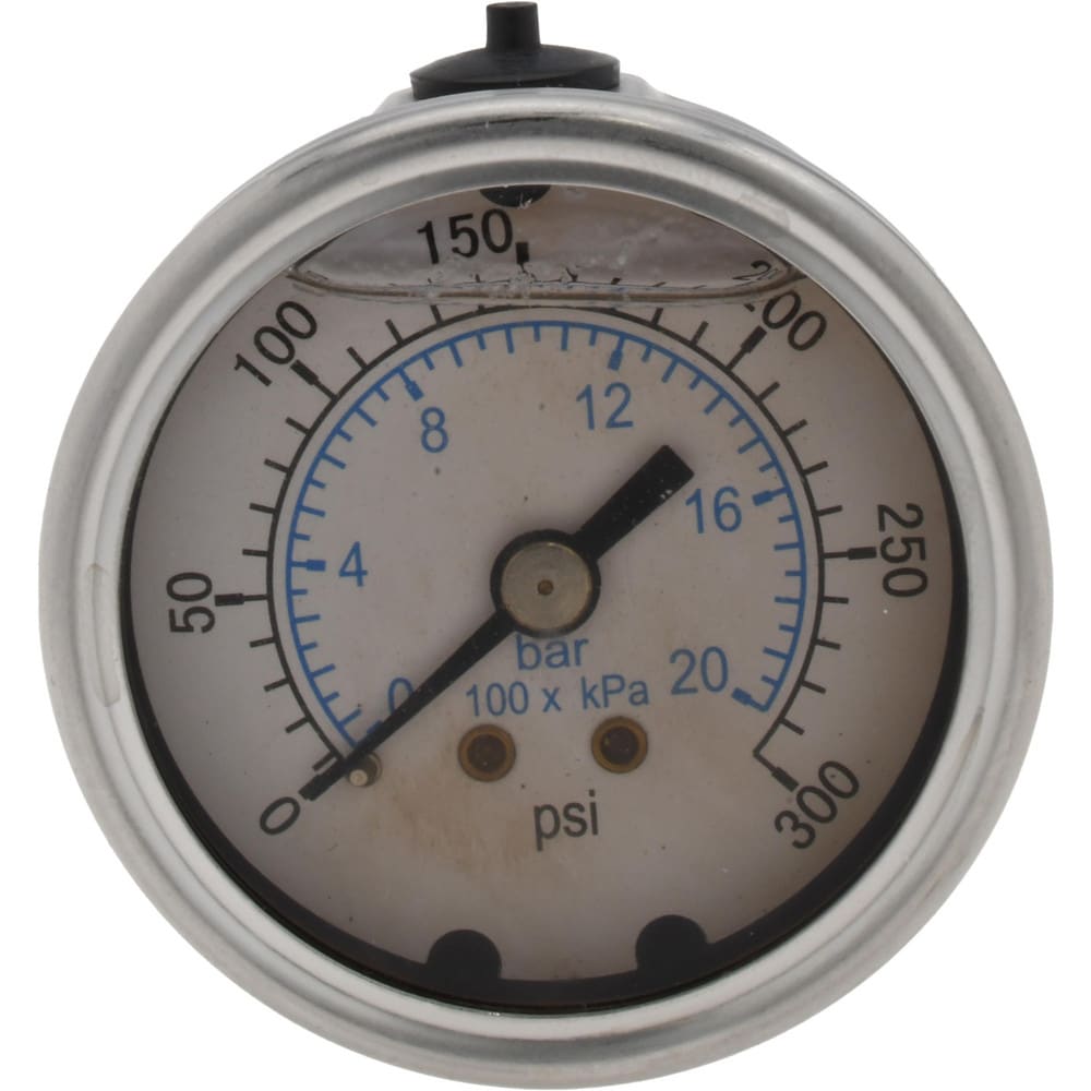 Pressure Gauge: 2" Dial, 300 psi, 1/4" Thread, NPT, Center Back Mount