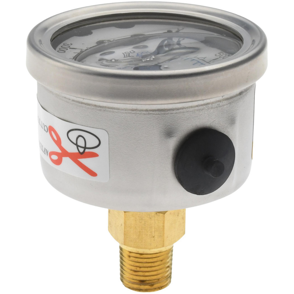 Pressure Gauge: 1-1/2" Dial, 3,000 psi, 1/8" Thread, NPT, Center Back Mount