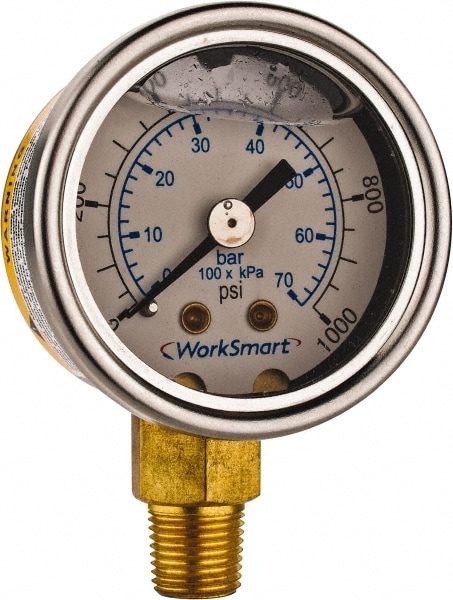 Value Collection WS-PE-GAGE-72 Pressure Gauge: 1-1/2" Dial, 1,000 psi, 1/8" Thread, NPT, Lower Mount Image