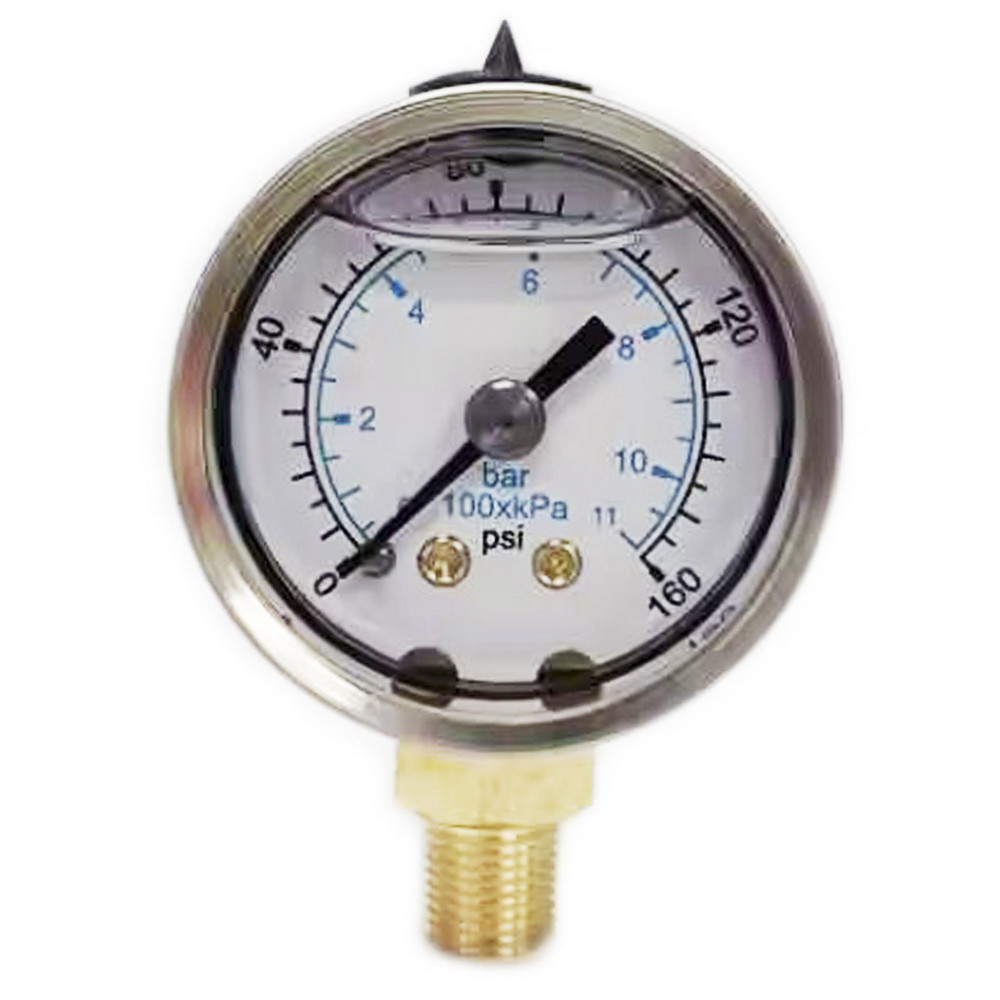 Pressure Gauge: 1-1/2" Dial, 160 psi, 1/8" Thread, NPT, Lower Mount