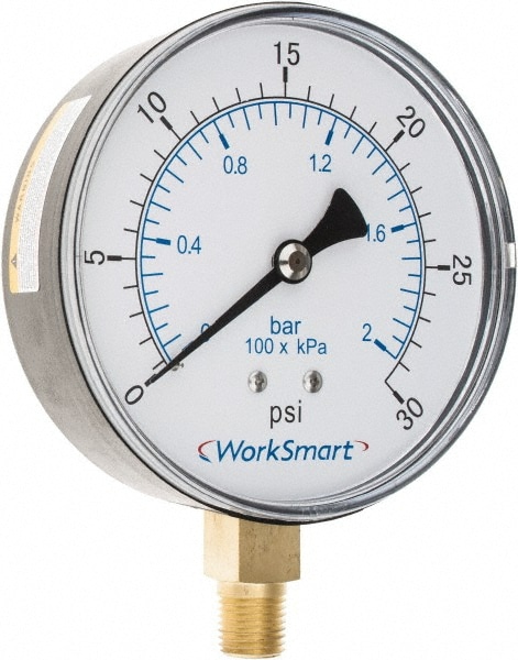 Value Collection WS-PE-GAGE-57 Pressure Gauge: 3-1/2" Dial, 30 psi, 1/4" Thread, NPT, Lower Mount Image