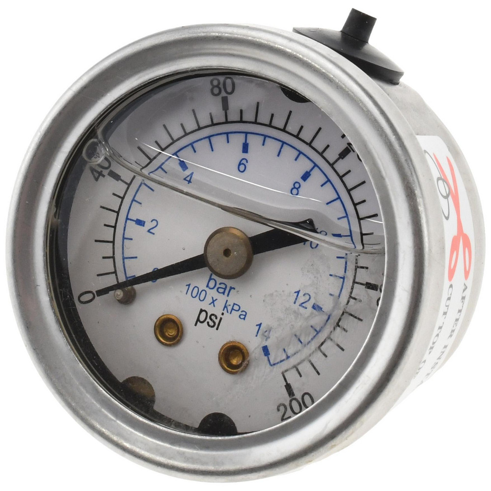 Pressure Gauge: 1-1/2" Dial, 200 psi, 1/8" Thread, NPT, Center Back Mount
