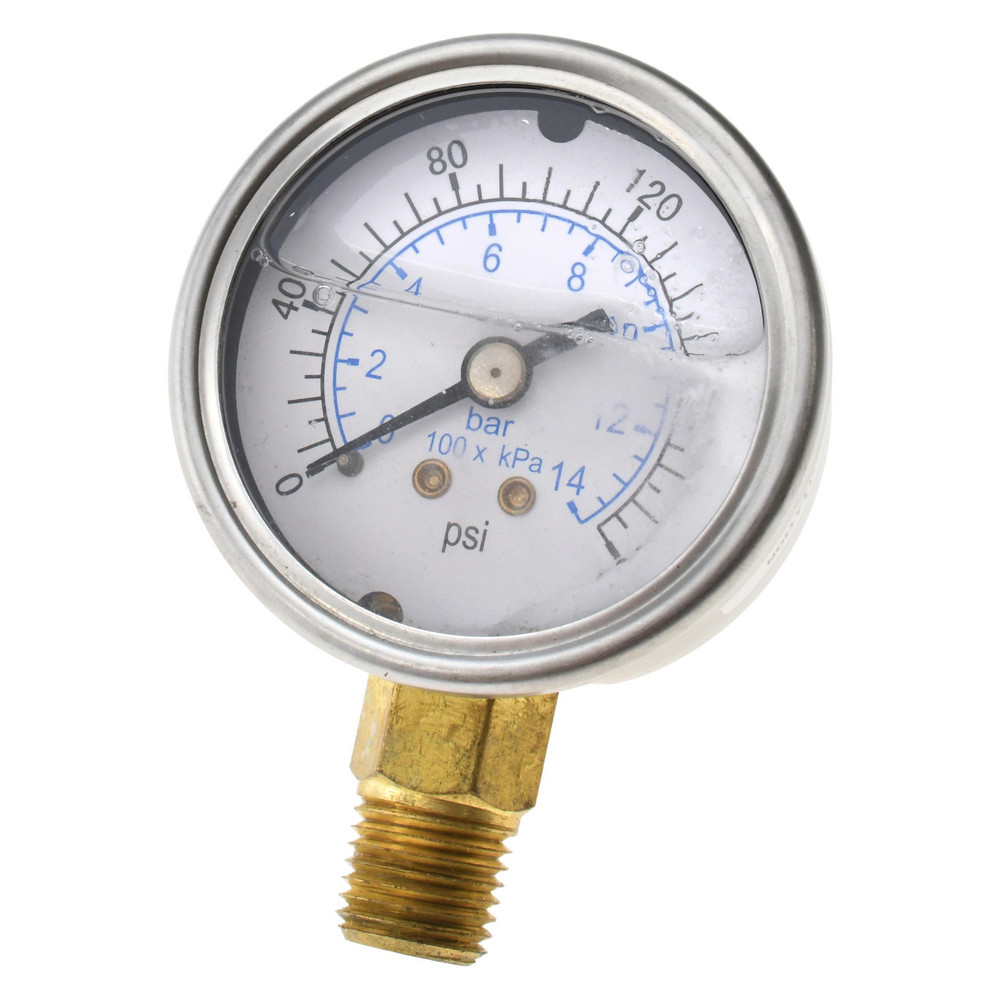 Pressure Gauge: 2" Dial, 200 psi, 1/4" Thread, NPT, Lower Mount