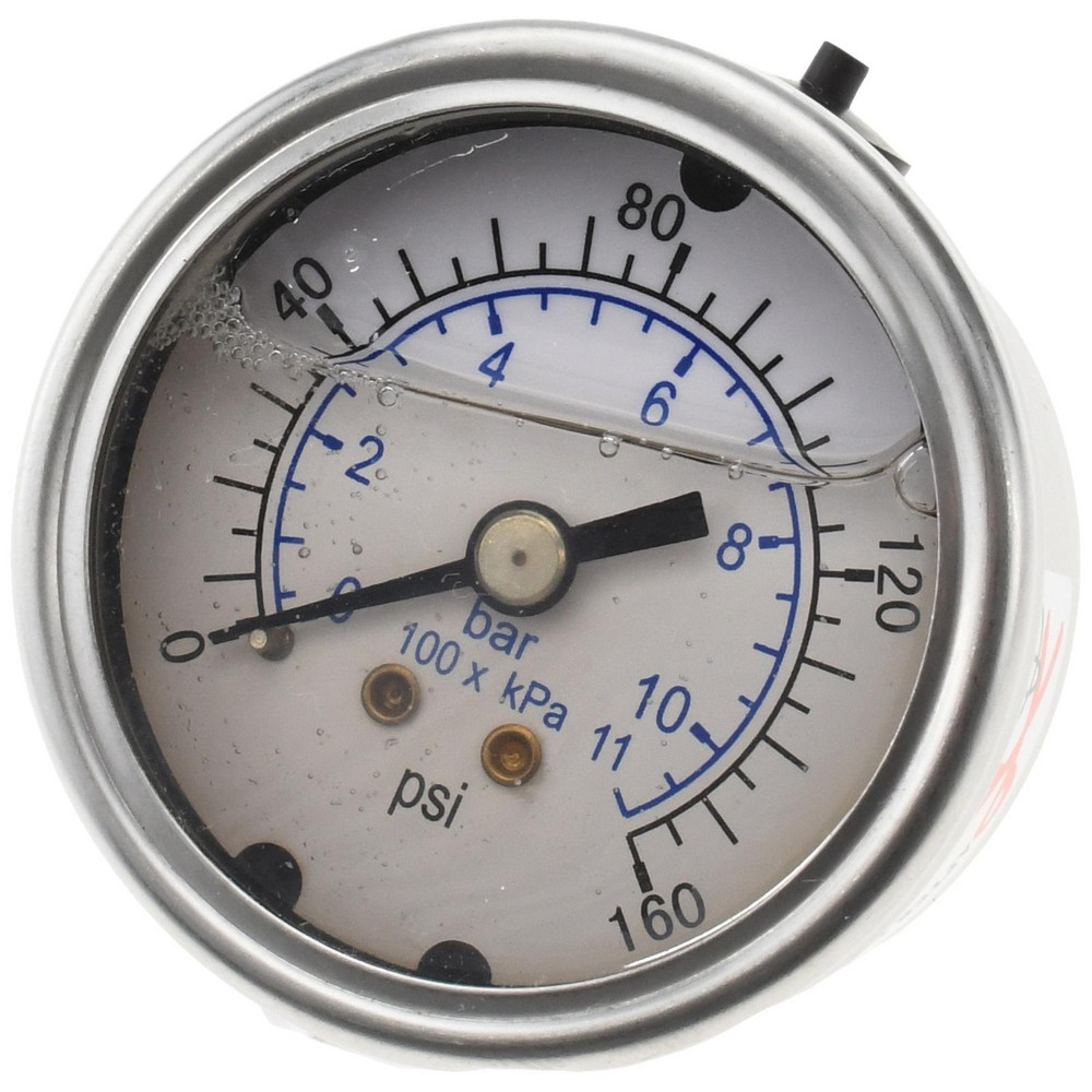 Pressure Gauge: 2" Dial, 160 psi, 1/4" Thread, NPT, Center Back Mount