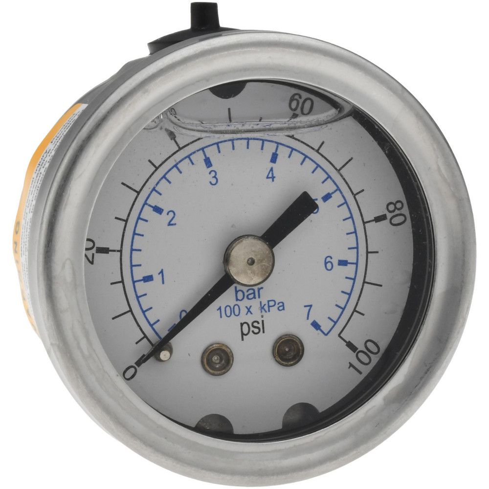Pressure Gauge: 1-1/2" Dial, 100 psi, 1/8" Thread, NPT, Center Back Mount