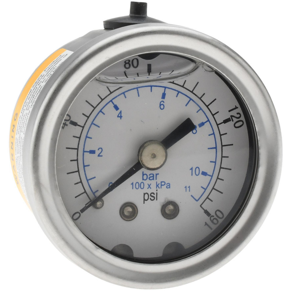 Pressure Gauge: 1-1/2" Dial, 160 psi, 1/8" Thread, NPT, Center Back Mount