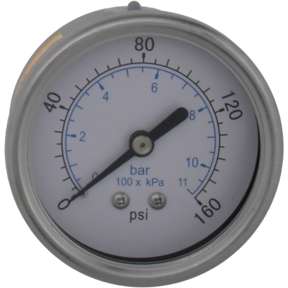 Pressure Gauge: 2-1/2" Dial, 160 psi, 1/4" Thread, NPT, Center Back Mount