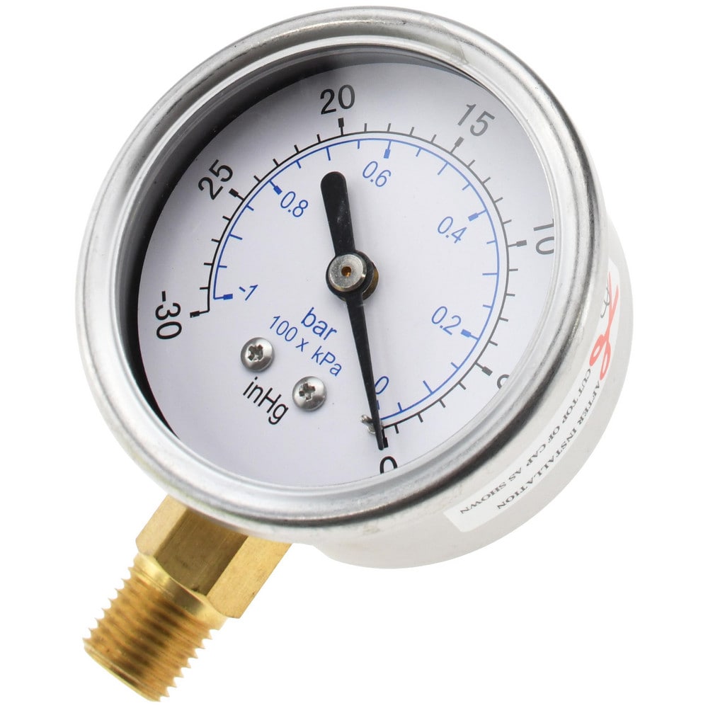 Pressure Gauge: 2-1/2" Dial, 1/4" Thread, NPT, Lower Mount