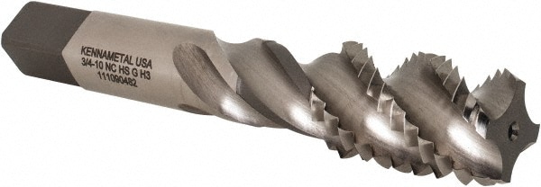 Spiral Flute Tap: 3/4-10 UNC, 4 Flutes, Bottoming, Vanadium High Speed Steel, Bright/Uncoated