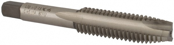 Spiral Point Tap: 1/2-13, UNC, 3 Flutes, Plug, 3B, High Speed Steel, Bright Finish