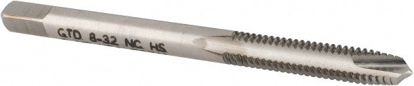 Spiral Point Tap: #8-32 UNC, 2 Flutes, Plug Chamfer, 2B/3B Class of Fit, High-Speed Steel, Bright/Uncoated