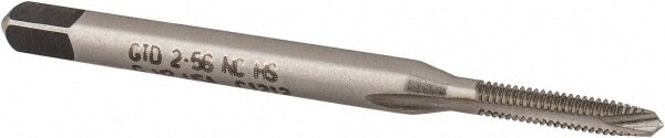 Spiral Point Tap: #2-56 UNC, 2 Flutes, Plug Chamfer, 2B/3B Class of Fit, High-Speed Steel, Bright/Uncoated