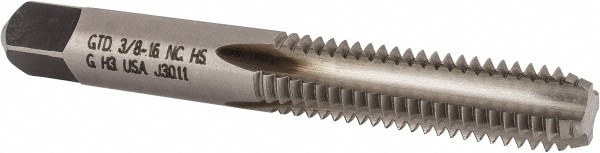 Straight Flutes Tap: 3/8-16, UNC, 4 Flutes, Bottoming, 3B, High Speed Steel, Bright/Uncoated