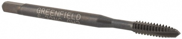 Spiral Point Tap: #6-32 UNC, 2 Flutes, Plug Chamfer, 2B/3B Class of Fit, High-Speed Steel-E, Black Oxide Coated