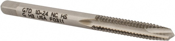 Spiral Point Tap: #10-24 UNC, 2 Flutes, Plug Chamfer, 2B/3B Class of Fit, High-Speed Steel, Bright/Uncoated