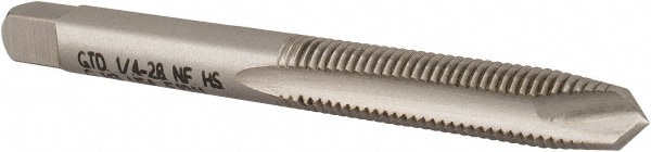 Spiral Point Tap: 1/4-28 UNF, 2 Flutes, Plug Chamfer, 2B/3B Class of Fit, High-Speed Steel, Bright/Uncoated