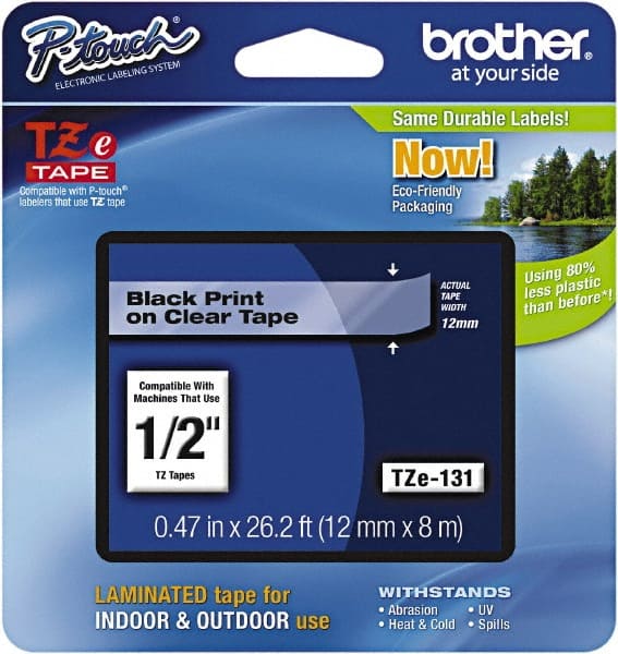 Brother TZE131 Tape Cassette: 1/2" x 26, Paper & Plastic, Clear 