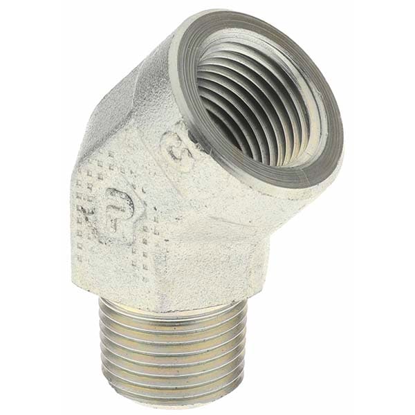 Industrial Pipe 45 ° Street Elbow: 3/8" Female Thread, 3/8" Male Thread, MNPTF x FNPTF
