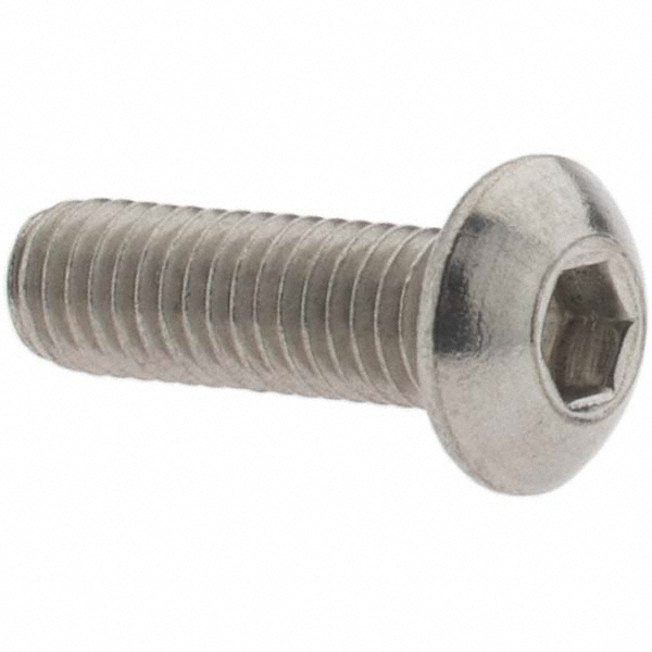 Button Socket Cap Screw: #10-32, 5/8" Length Under Head, Stainless Steel, Bright/Uncoated - 1/8" Drive, Hex Socket Drive, ANSI/ASME B18.3 & ASTM F837
