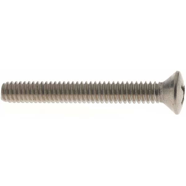 Machine Screw: 1/4-20 x 2" Length Under Head, Oval Head, Phillips
