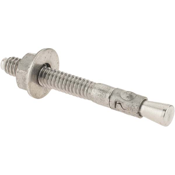 Concrete Wedge Expansion Anchor: 1/4" Dia, 2-1/4" OAL, 1-1/8" Min Embedment - 1/4" Drill, 1-1/4" Thread Length, 304 Stainless Steel, Hex Head, Hex Drive