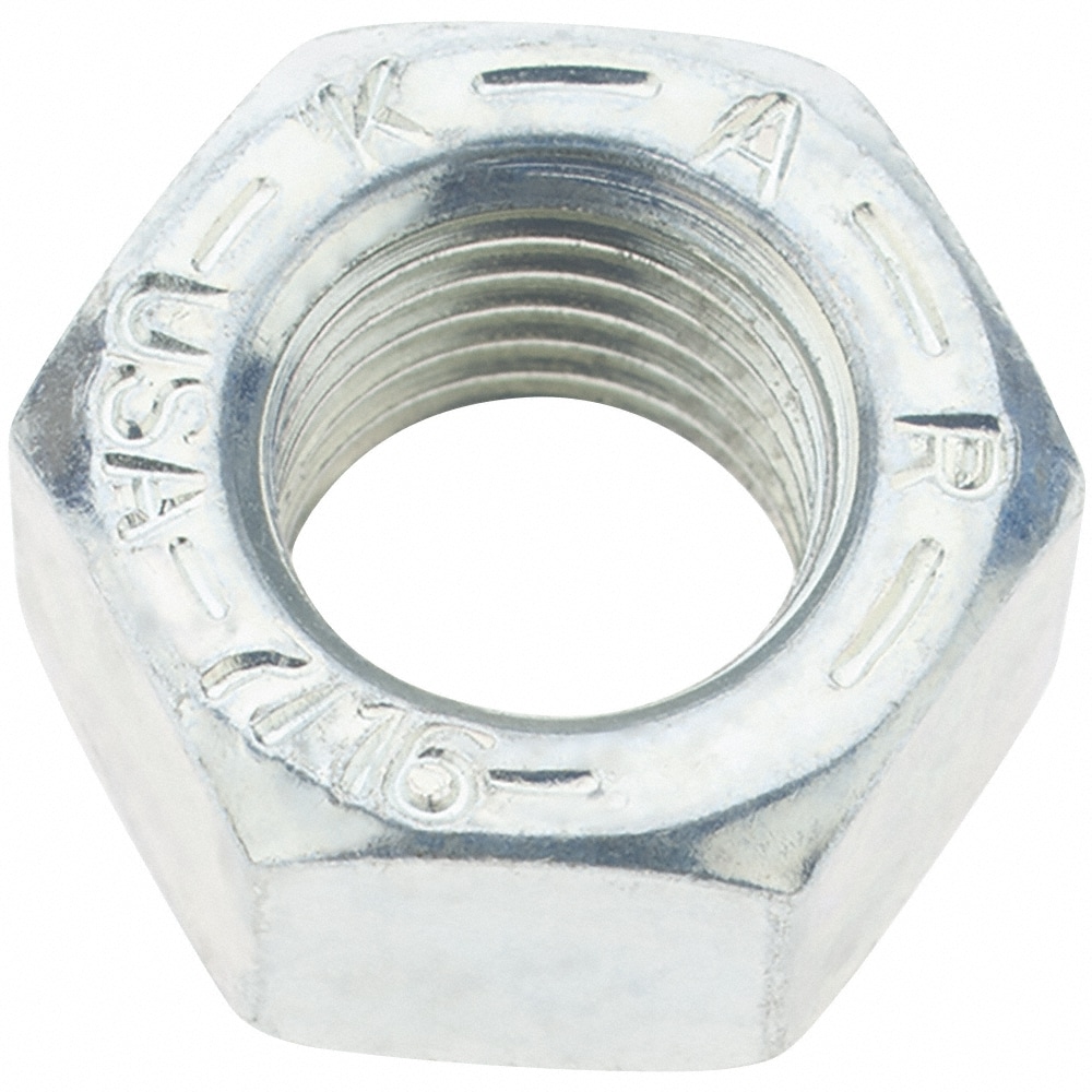 Hex Nut: 7/16-20, Grade 8 Steel, Zinc Yellow Dichromate Finish