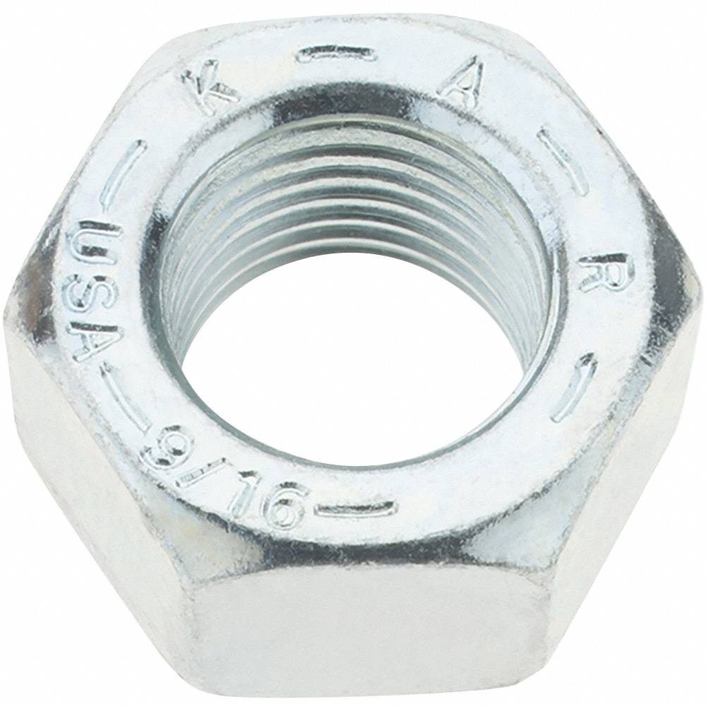 Hex Nut: 9/16-18, Grade 8 Steel, Zinc Yellow Dichromate Finish