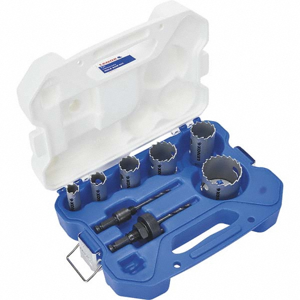 Plumber's's Hole Saw Kit: 8 Pc, 3/4 to 2-1/4" Dia - Carbide Tipped, Includes (2) Arbors & (6) Hole Saws