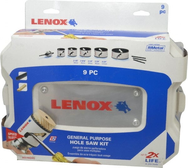 Lenox 30374500G General Purpose Hole Saw Kit: 9 Pc, 2-1/8 to 4-3/4" Dia 