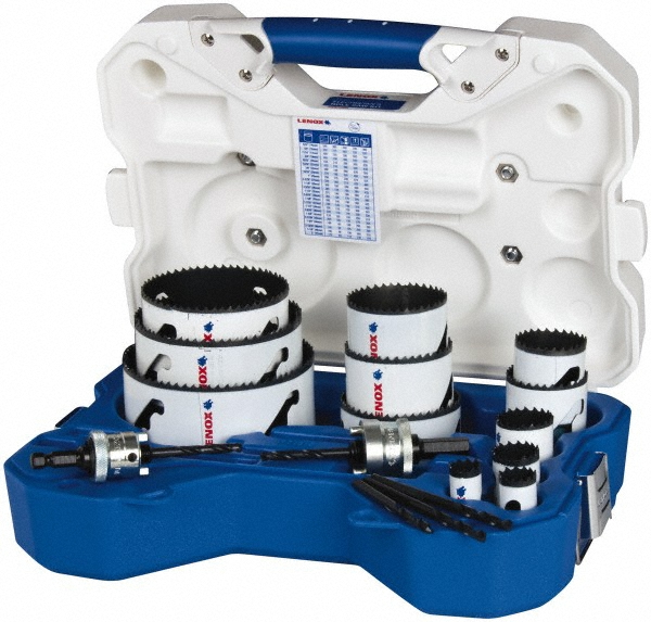 Electrician's Hole Saw Kit: 17 Pc, 3/4 to 4-3/4" Dia - Bi-Metal, Includes (12) Hole Saws, (2) Arbors & (3) Pilot Drills