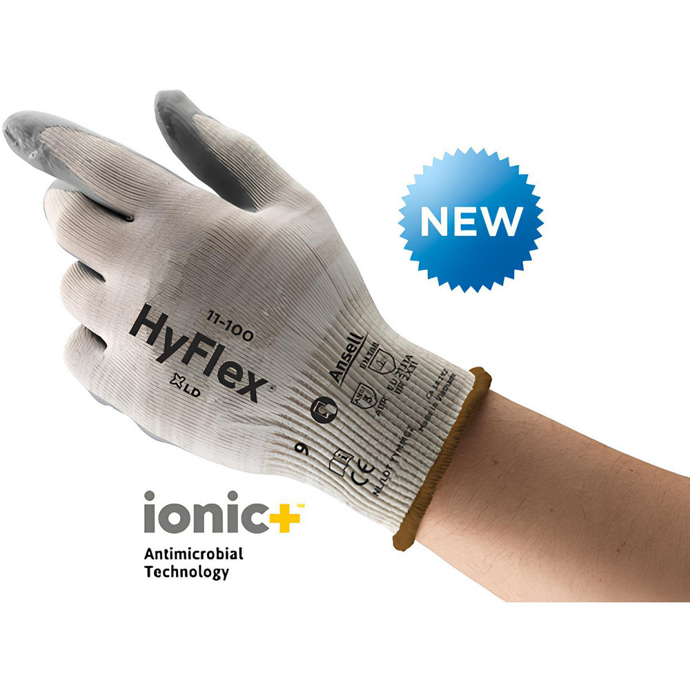 Work Gloves: HyFlex SC® 11-100, Size X-Small, Foam Nitrile-Coated Conductive Fiber, Nylon & Ionic, General Purpose - Gray, 8" OAL, Active Antimicrobial Lined, Pair,     Static Dissipative