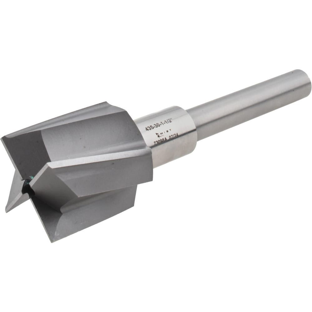 1-1/2" Diam, 1/2" Shank, Diam, 4 Flutes, Straight Shank, Interchangeable Pilot Counterbore
