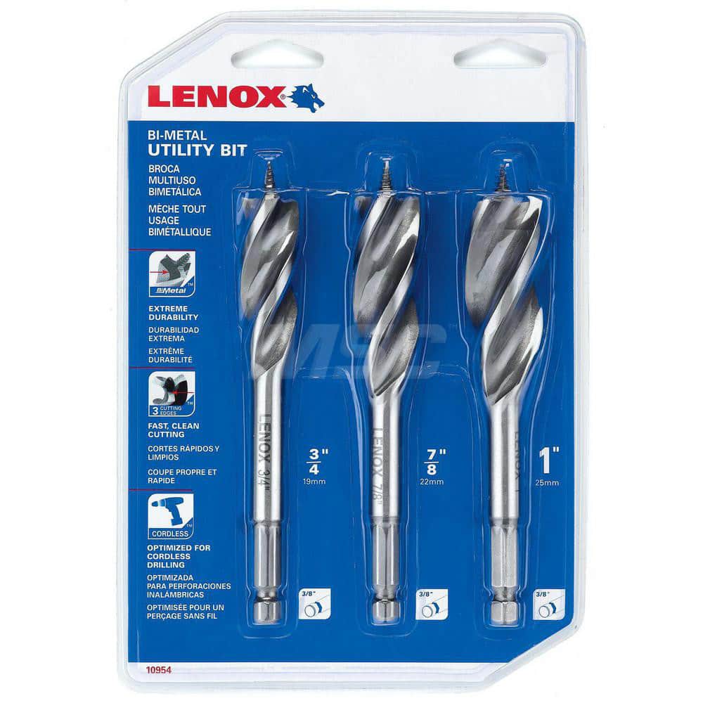 Lenox 10954300S Drill Bit Set: Auger Drill Bits, 3 Pc, 1" Drill Bit Size, Bi-Metal 