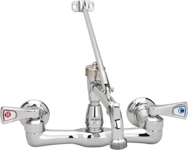 Moen 8124 Standard with Hose Thread, Two Handle Design, Chrome, Wall Mount, Industrial Service Sink Faucet 