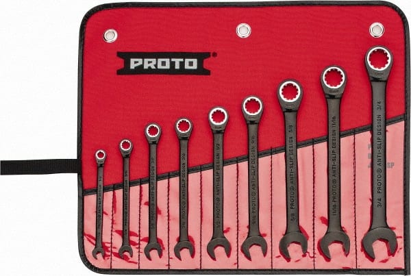 PROTO JSCR-9S Combination Wrench Set: 9 Pc, Inch 
