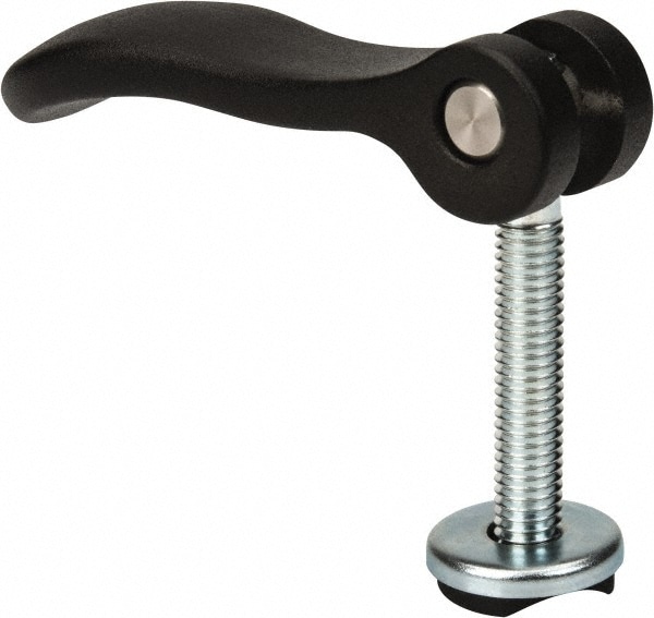 Adjustable Clamping Handle: 3/8-16 Thread, 1.06" Hub Dia, Black Powder Coat Cast Aluminum, Black