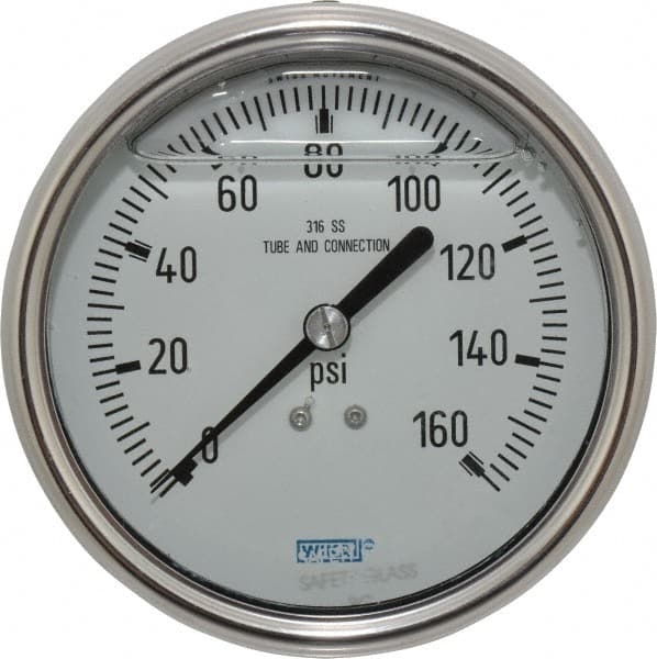 Wika 4209819 Pressure Gauge: 4" Dial, 0 to 160 psi, 1/4" Thread, NPT, Lower Mount 