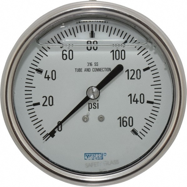 Wika 4209819 Pressure Gauge: 4" Dial, 0 to 160 psi, 1/4" Thread, NPT, Lower Mount Image