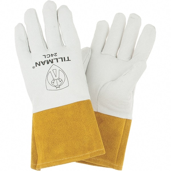 Carded Tillman Small 10 12 Pearl and Gold Top Grain Goatskin Unlined TIG Welders Gloves with 2 Cuff and Kevlar Thread Locking Stitch 